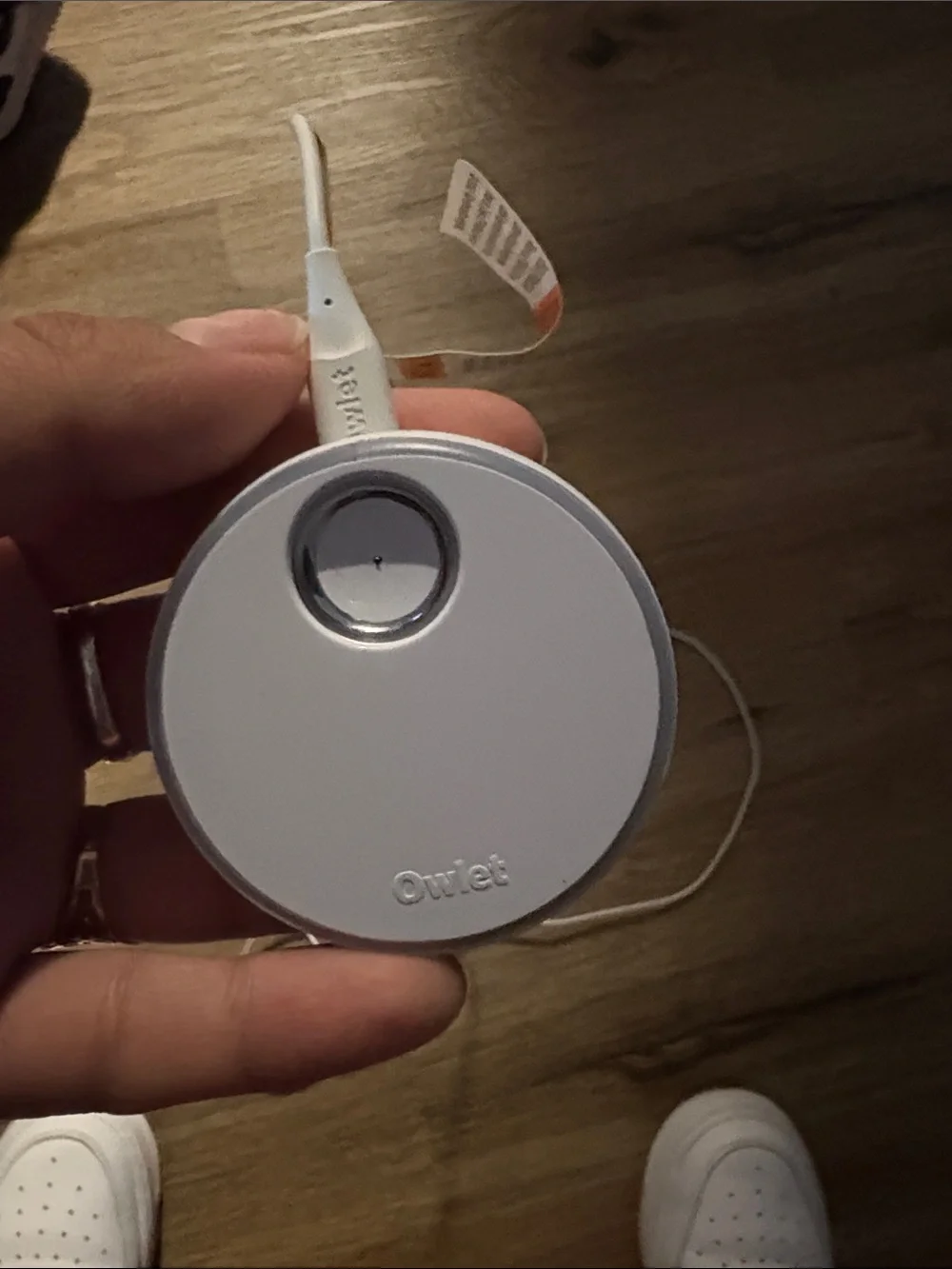 Owlet White Round Electronic Pager with Mint Adhesive Patch